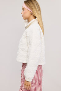 Ivory Quilted Puffer Sweater With Collared Zipper