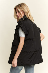 Black Ruffle Sleeve Down Vest