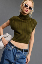 Olive Soft Ribbed High Neck Crop Sweater Top