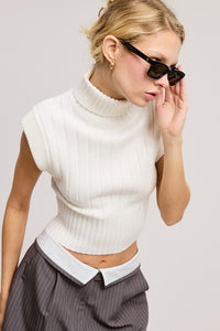 Snow Soft Ribbed High Neck Crop Sweater Top