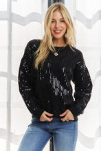 Black Sequins Accent Sweater Top