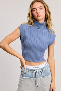 Air Force Soft Ribbed High Neck Crop Sweater Top