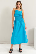 Aqua Poplin Backless Midi Dress