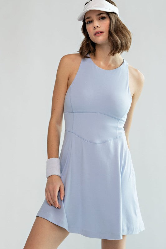 Pastel Blue Plus Size Butter Romper Dress With Keyhole