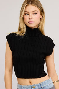 Black Soft Ribbed High Neck Crop Sweater Top