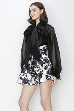 Black Sheer Organza Bow Long Sleeve Blouse Top