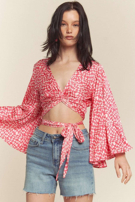 Pink Kimono Sleeve Multi Tie Top