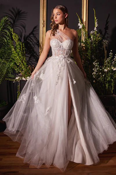 Off White One Shoulder A-Line Bridal Gown