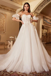 Off White Long Sleeve Lace Bridal Gown