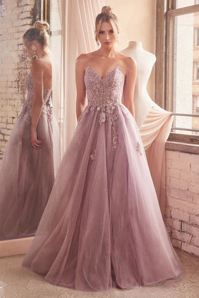 Dusty Mauve Strapless A-Line Lace & Tulle Dress