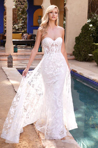 Off White Fitted Overskirt Bridal Gown