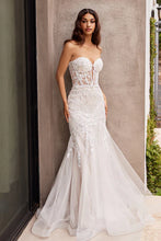 French White Strapless Embellished Mermaid Wedding Dress