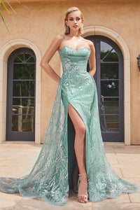 Sage Strapless Glitter Mermaid Gown