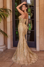 Champange One Shoulder Fitted Glitter Gown