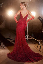 Burgundy Fitted Glitter Flocked Gown