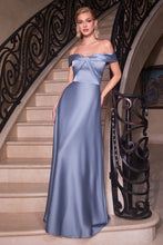 Paris Blue Off The Shoulder A-Line Satin Dress