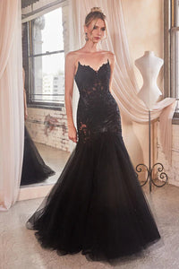 Black Strapless Lace & Tulle Mermaid Gown