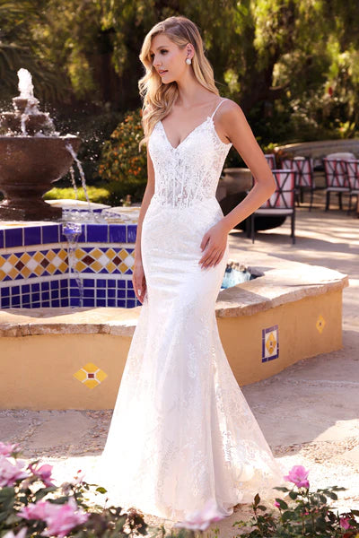 Off White Fitted Lace Mermaid Bridal Gown