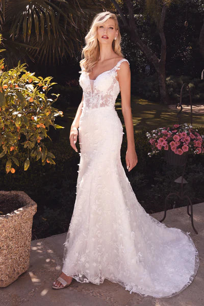 Off White Floral Mermaid Wedding Gown