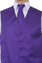 Purple Men's Vertical Design Dress Vest And Necktie Set For Suit Or Tuxedo