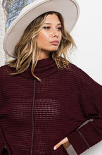 Burgundy Popcorn Waffle Turtle Neck Top