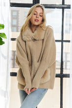 Khaki Faux Fur Accent Zip Up Sweater Coat