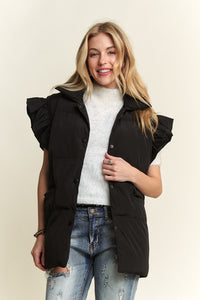 Black Ruffle Sleeve Down Vest