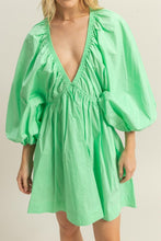 Patina Green Dolman Sleeve V Neck Poplin Mini Dress