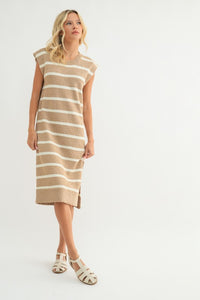 Mocha/Cream Striped Muscle Tank Sweater Midi Dress