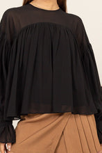 Black Flowy Blouse With Gathered Cuffs