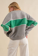 H.Grey/Green Long Sleeve Color Block Crew Neck Sweatshirts