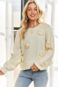 Ivory Floral Applique Sweater Top