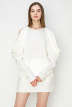 Off White Draped Cold Shoulder Long Sleeves Blouse Top