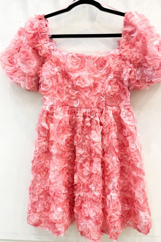 Pink Romantic Flower 3D Mesh Dress Mini Baby Doll Dress – Aquarius Brand