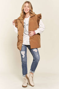 Camel Ruffle Sleeve Down Vest