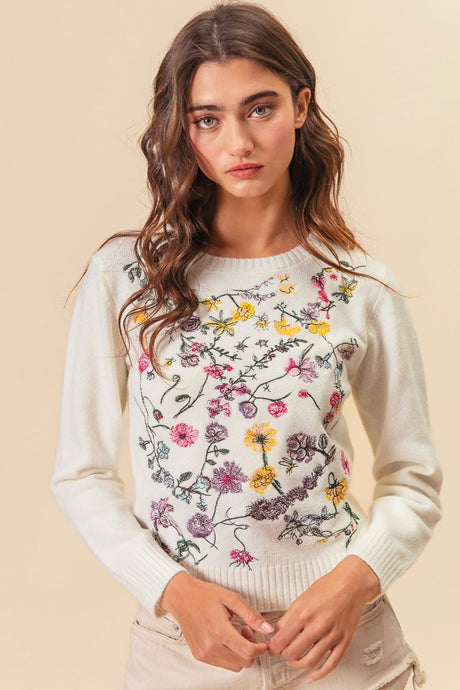 Ivory Flower Embroidery Sweater