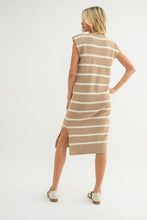 Mocha/Cream Striped Muscle Tank Sweater Midi Dress