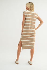 Mocha/Cream Striped Muscle Tank Sweater Midi Dress