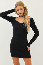 Black/Cream Sweetheart Contrast Stitch Sweater Bodycon Dress