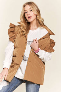 Camel Ruffle Sleeve Down Vest