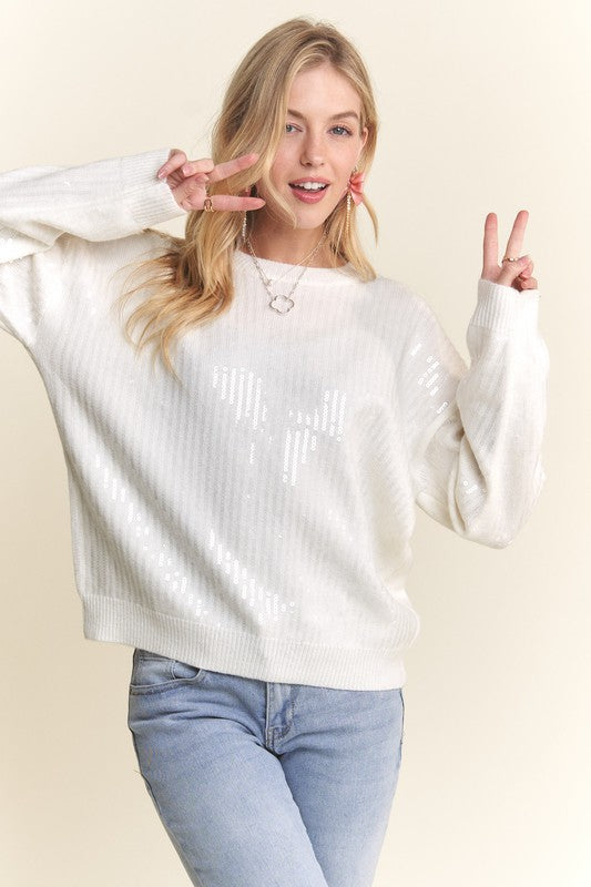 Off White Sequins Accent Sweater Top