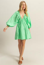 Patina Green Dolman Sleeve V Neck Poplin Mini Dress