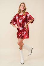 Red/Pink VALENTINES DAY Heart Print Sequin Tunic Top