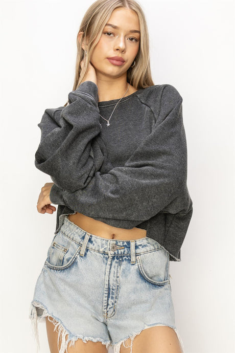 Black Laid Back Crop Sweatshirt