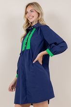 Navy Contrast Long Sleeve Collared Tunic Dress