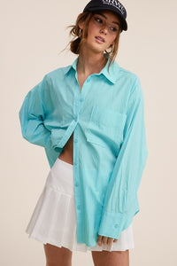 Aqua Loose Fit Button Down Shirt