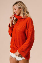 Rust Popcorn Waffle Turtle Neck Top