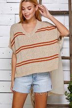 Taupe Textured Stripe V-Neck Sweater Top