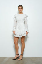 White Lace Ruffled Long Sleeve Tiered Mini Dress