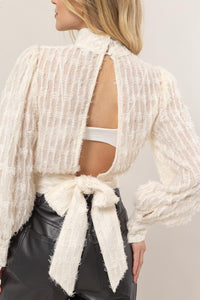 Cream Fuzzy Tie-Back Blouse